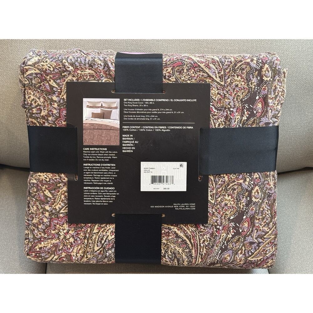 Ralph Lauren HALLIE 3PC Duvet Cover Set Shams KING 100% Cotton Paisley - Picture 4 of 6